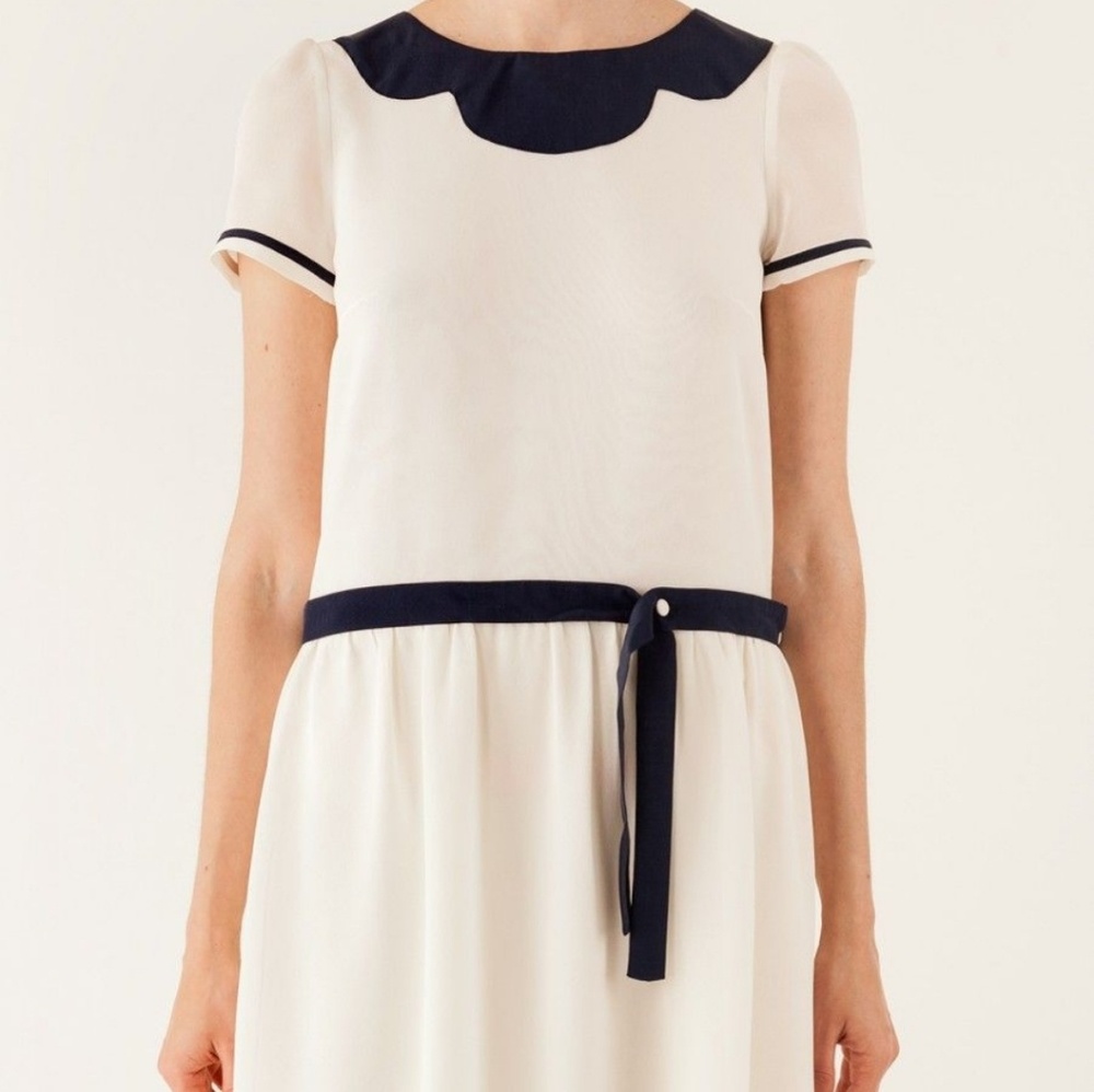 LAZZARI 100% silk inlaid blue collar dress